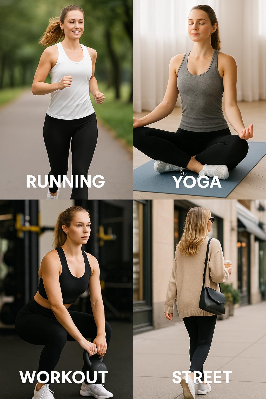 Sunzel - Leggings da allenamento da donna contenitivi a vita alta, nero, M