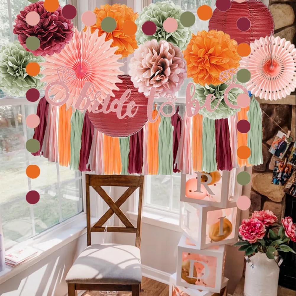 Fall Bridal Shower Decorations Sage Green Burgundy and Pink Bridal Shower Decorations Orange Bachelorette Party Dusty Rose Gold Bride to Be Banner Kit for Blush Pink Sage Green Burgundy Wedding Decor - Image 6