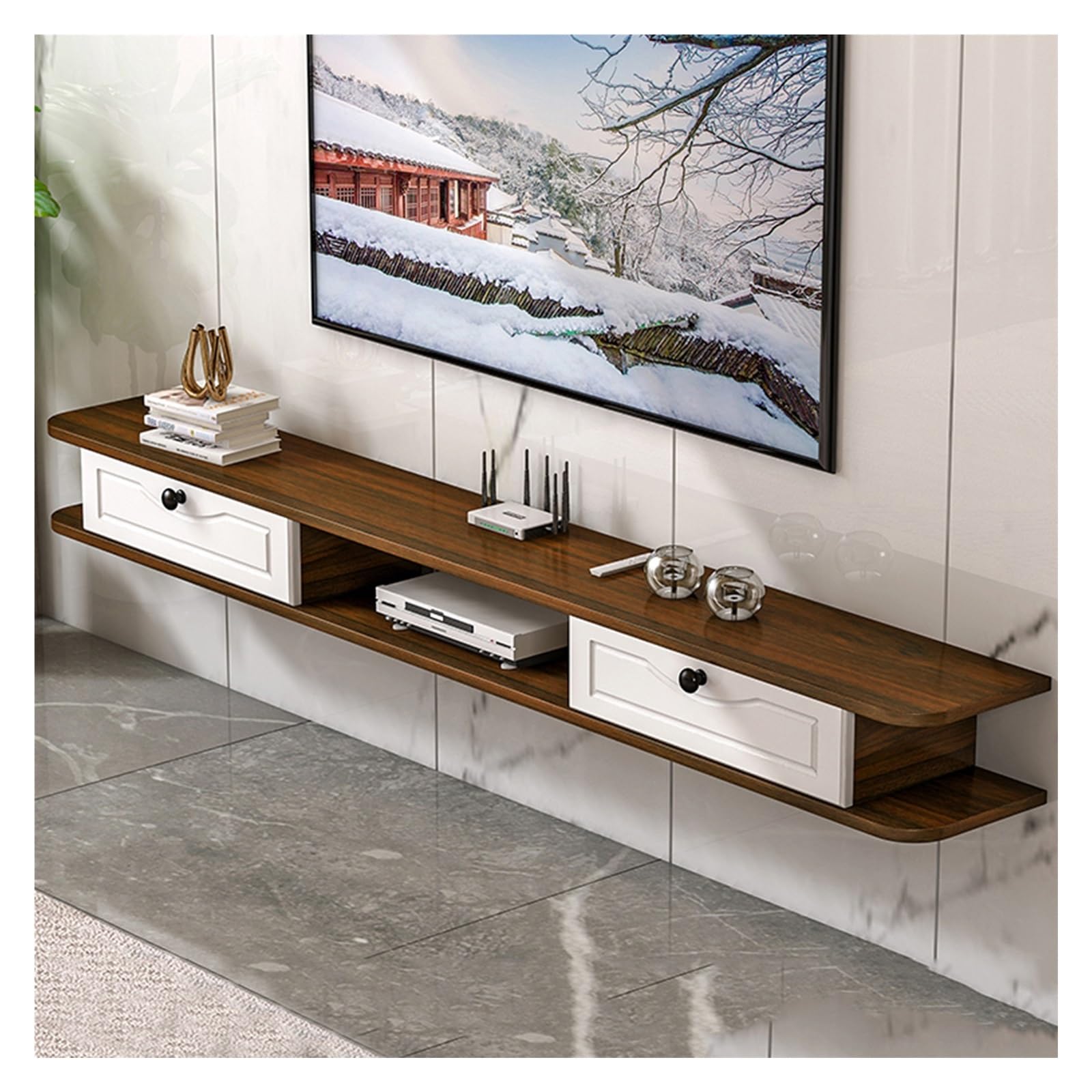 Centre de divertissement flottant moderne meuble TV mural de 100 cm avec rangement fermé