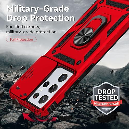 Miniatura 8 de Funda para Galaxy S21 Ultra, Samsung S21 Ultra SM-G998U con protector de pantalla de vidrio templado y cubierta de cámara deslizante, anillo