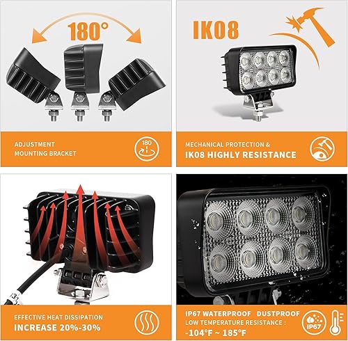 Miniatura 5 de VOSIGLIA 4 unids 6 pulgadas tractor luces de trabajo 12 V inundación camión luces 45 W luces de respaldo para remolque 24 V equipo pesado luces