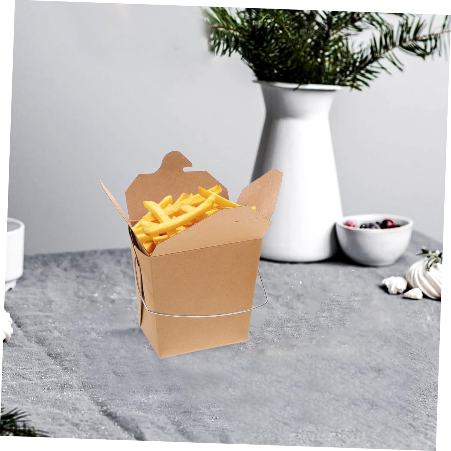 50pcs Chinese Food Take out Boxes with Wire Handle Portable Paper Containers for Restaurants Weddings and Party Favors Easy to Carry for Fried Rice Fries