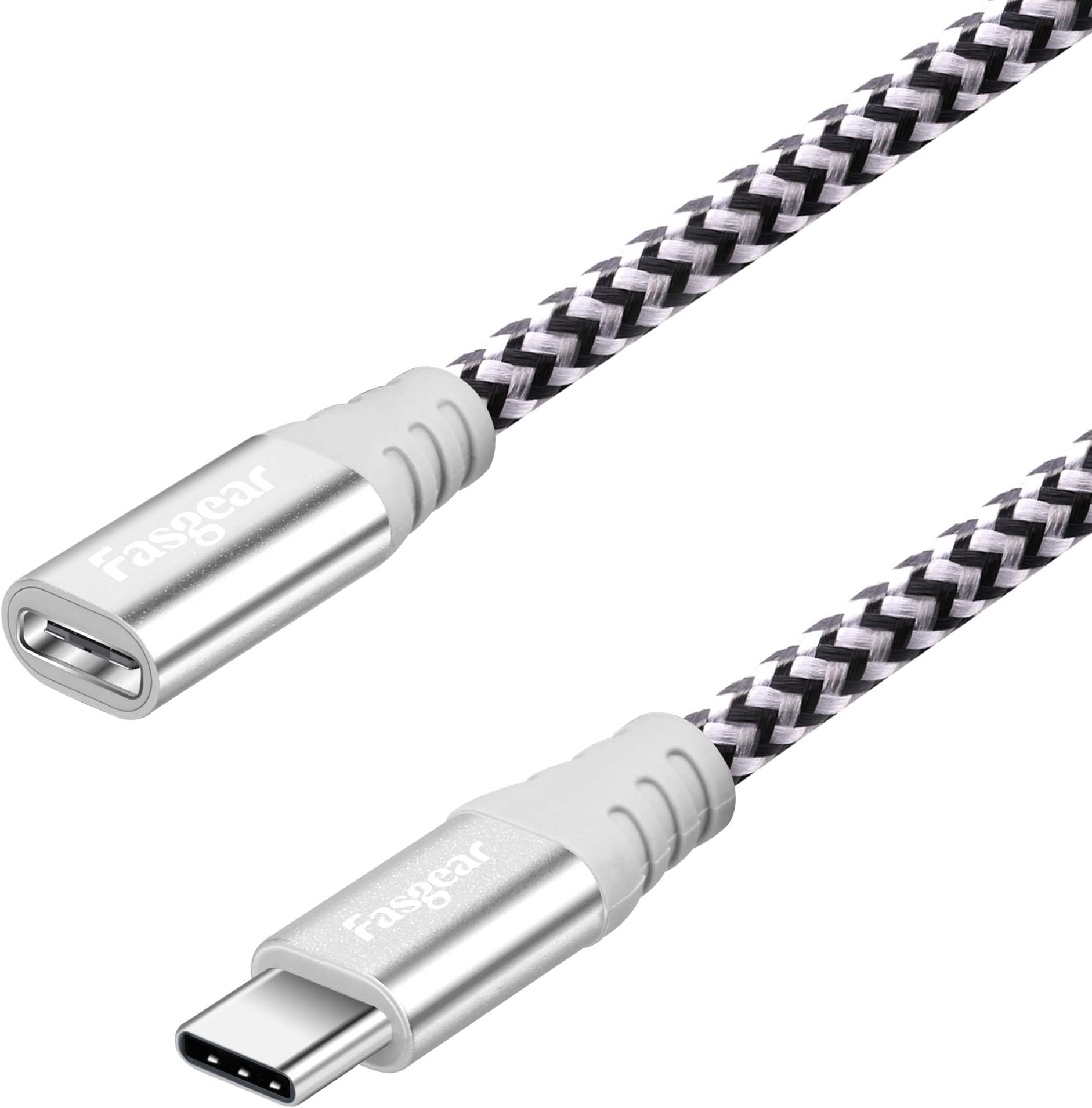 Type C Extension Cable, Fasgear 6ft 60W Power Delivery USB 2.0 C Male to Female Nylon Braided Extender Cord Compatible with Galaxy S20+ S10 S9, Pixel 2XL, Matebook, Chromebook (Gray)