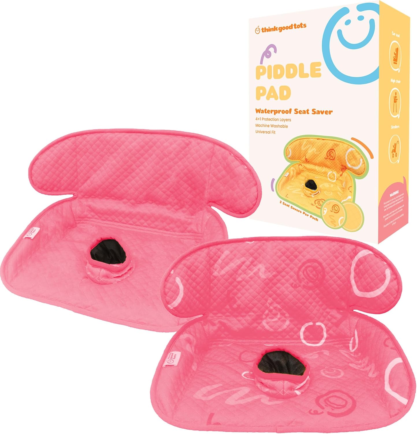 Pink Piddle Pad: Waterproof Car Seat Protector for Potty Training Toddlers, Babies – Anti-Slip Backing, Machine Washable, Universal Fit, Stroller (2 Pack) (Pink)