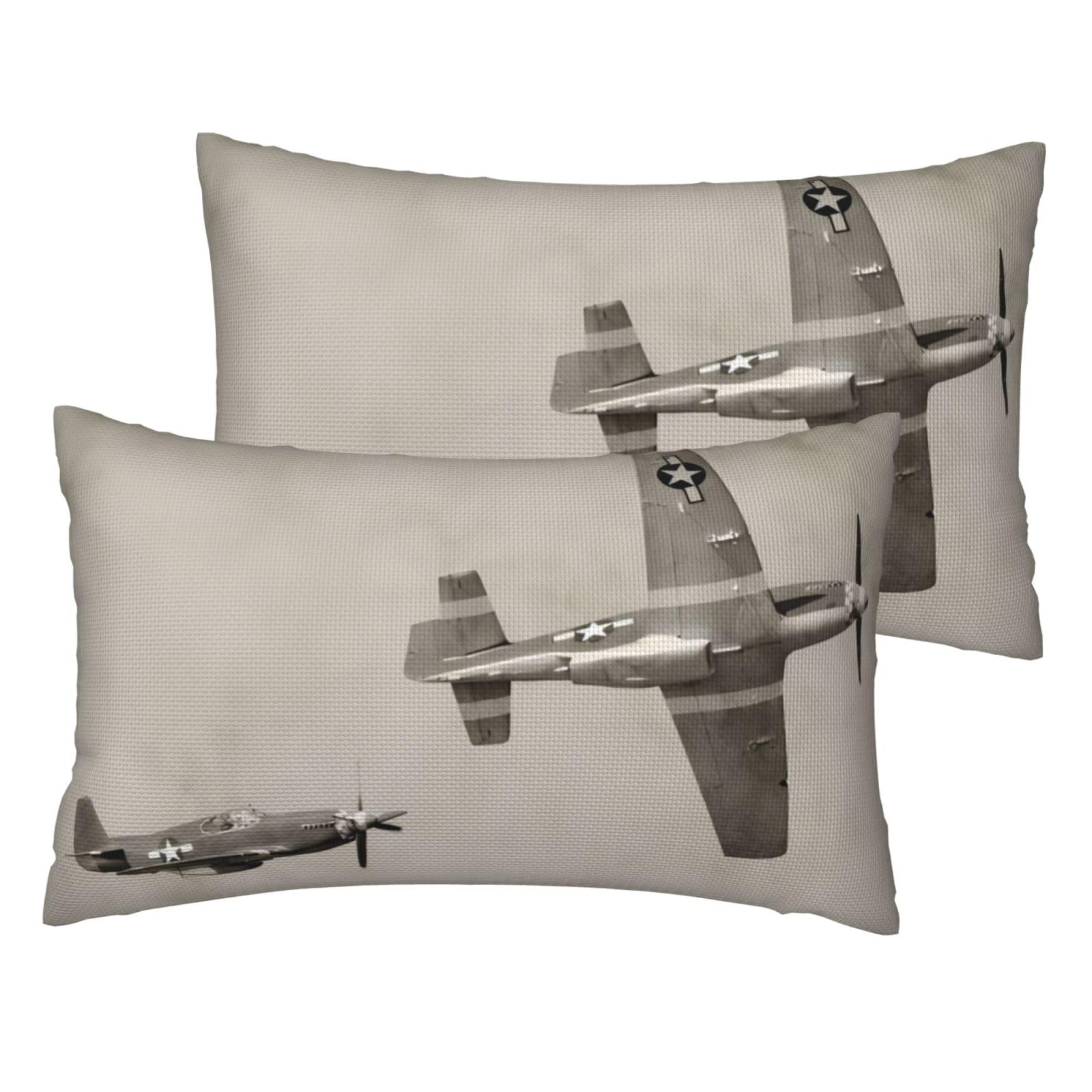 Taies d'oreiller en lin imprimé avion Seconde Guerre mondiale x2