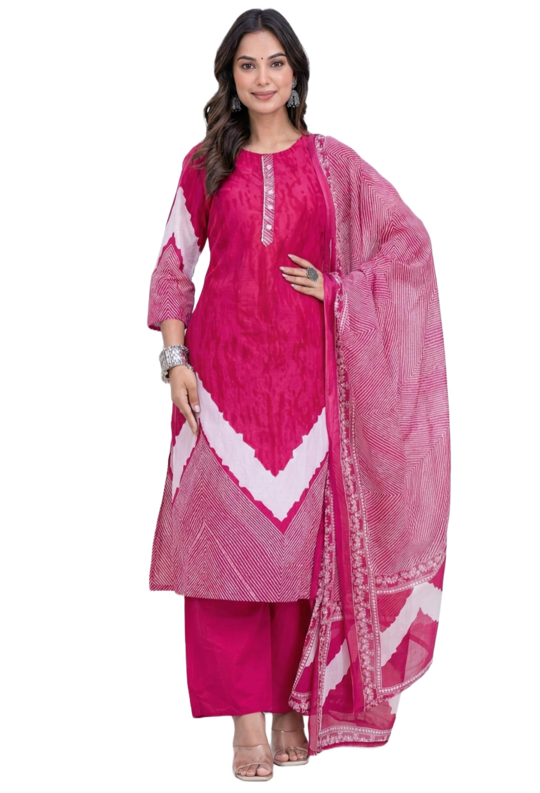 harroz Women's Trendy Printed Zigzag Design Pattern Salwar Suit Set, Kurta with Dupatta and Pants, Ethnic Suit Set For Girls (3 Piece Suit) (Fabric-Rayon Blend)-picture-36