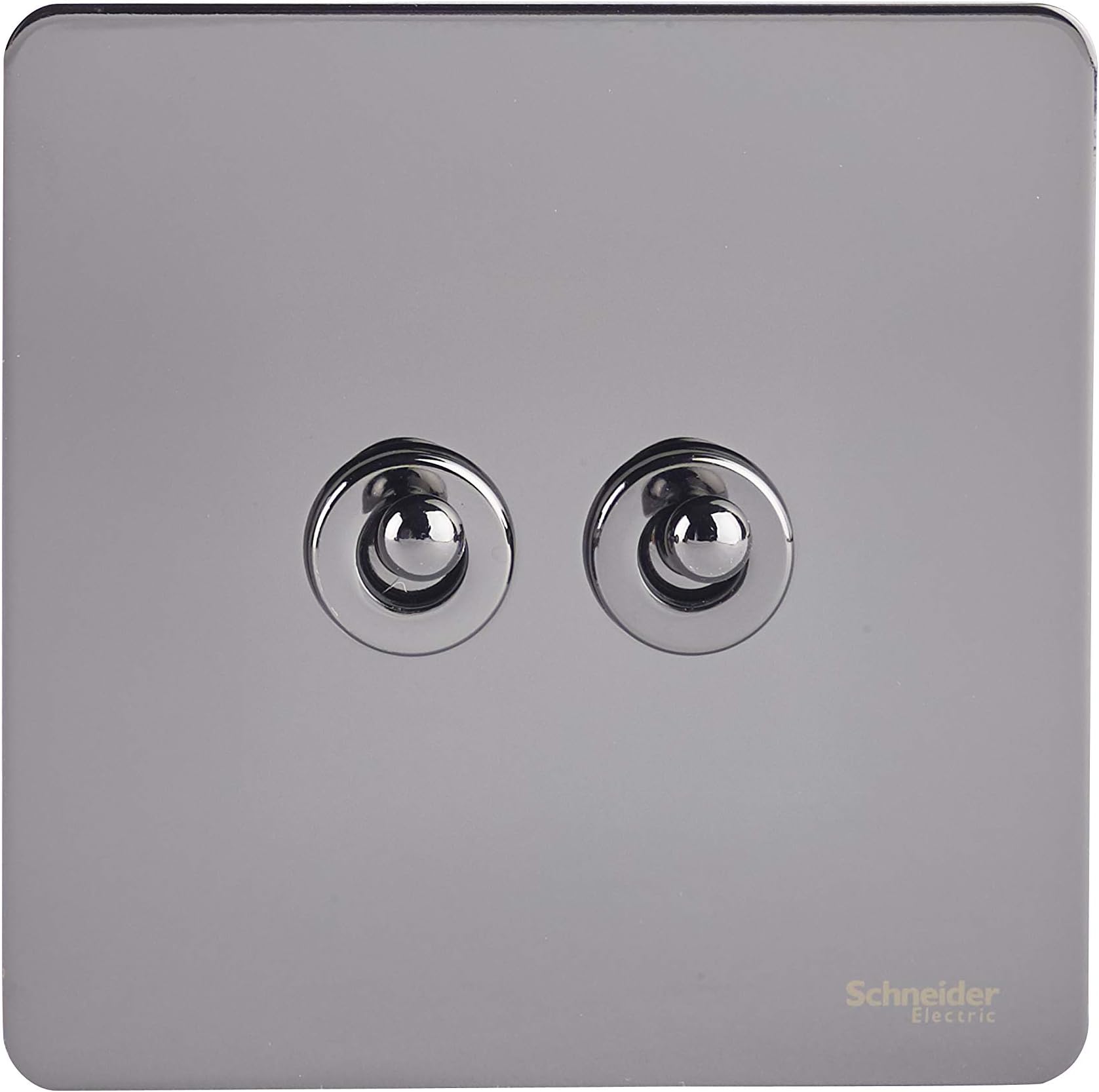 Schneider Electric Ultimate Screwless Flat Plate - Double Toggle 2 Way Light Switch, Single Pole, 16AX, GU1422TBN, Black Nickel