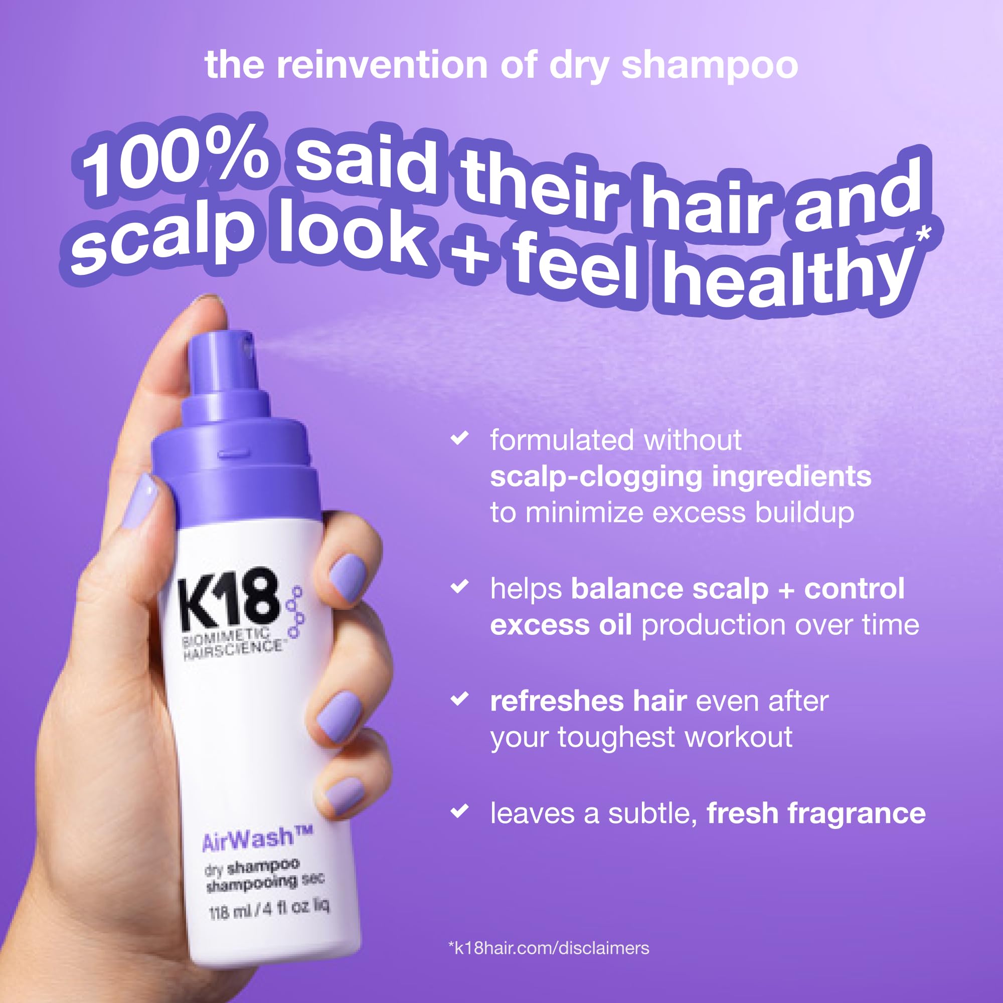 K18 AirWash Non-Aerosol Dry Shampoo for Oil and Odor Control