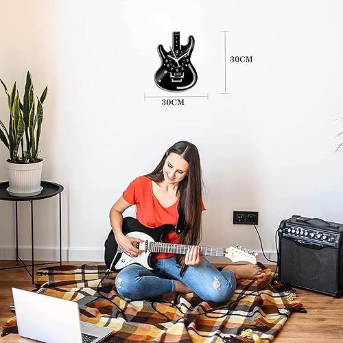 Miniatura 2 de Reloj de pared de vinilo, reloj de pared con patrón de instrumento de guitarra, reloj de pared regalo para los amantes de la música.