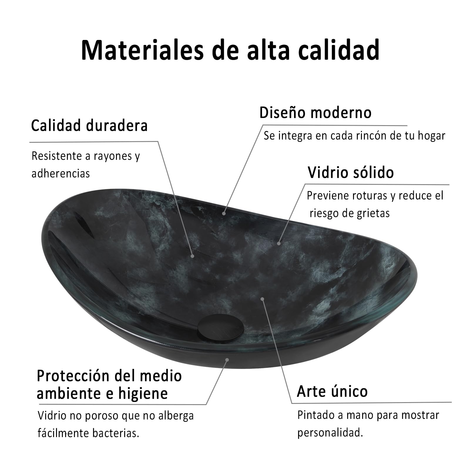 Lavabo Sobre Encimera YU YUSING De Cerámica, 48x38x13.5 Cm, Color Negro Mate, Rectangular, Con Grifo Y Desagüe, Para Baño Y Tocador