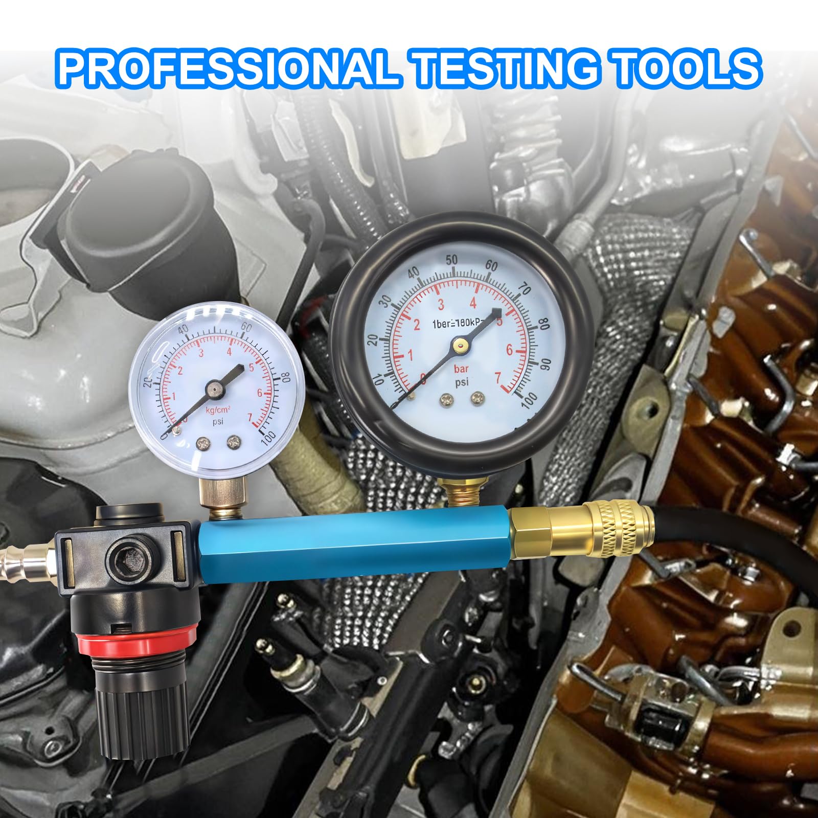 46tlg Kompressionstester - Benzin & Diesel Motor Kompressionsprüfer 0-50 Bar | 0-725 Psi, für HDI,TDCi, Pumpe Duse Motor, Druckverlusttester kompatibel mit Kfz PKW LKW M24, M22, M20, M14, M12, M10, M8