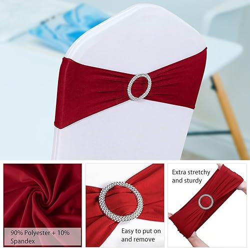 Miniatura 10 de Bandas negras para silla, 50 lazos de elastano, bandas para cubierta de silla con hebilla deslizante para banquetes, fiestas, decoración de eventos