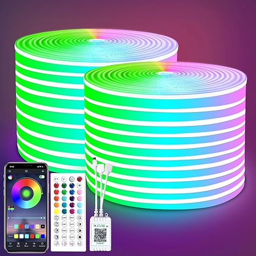 Tira de luces LED de neón de 100 pies, sincronización de música, control remoto de 40 teclasaplicaciones, IP65, impermeable, flexible, luces de neón