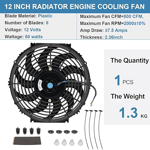 Miniatura 18 de Ventilador delgado universal de 16 pulgadas Push Pull Radiador eléctrico Ventilador de enfriamiento 12V 120W con kit de montaje