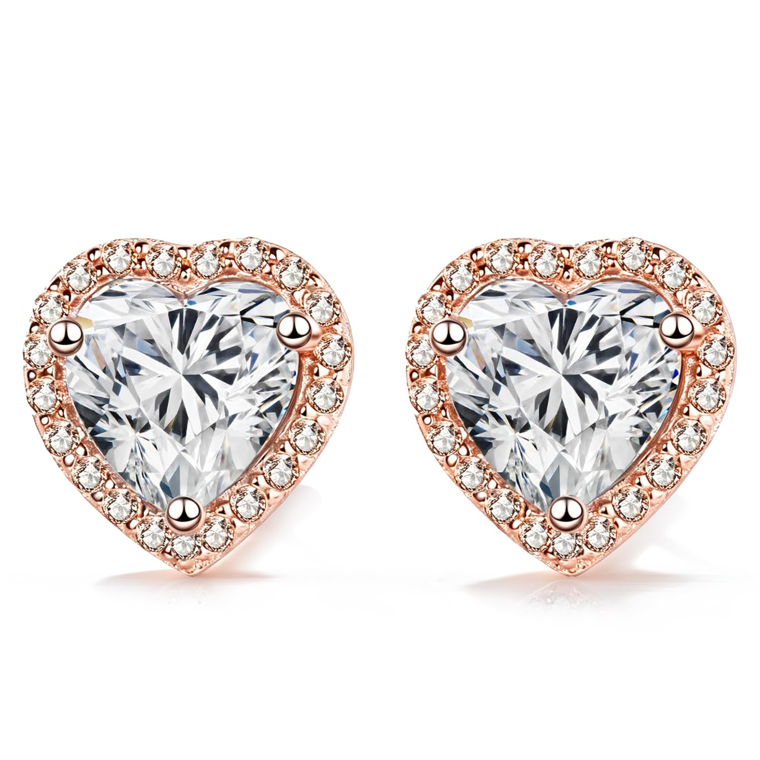 FEIKFEIZ Orecchini da donna con Moissanite a forma di cuore da 1CT, coltivati in laboratorio, 925 argento con placcatura in oro rosa 18K, orecchini a lobo, regalo di gioielli.