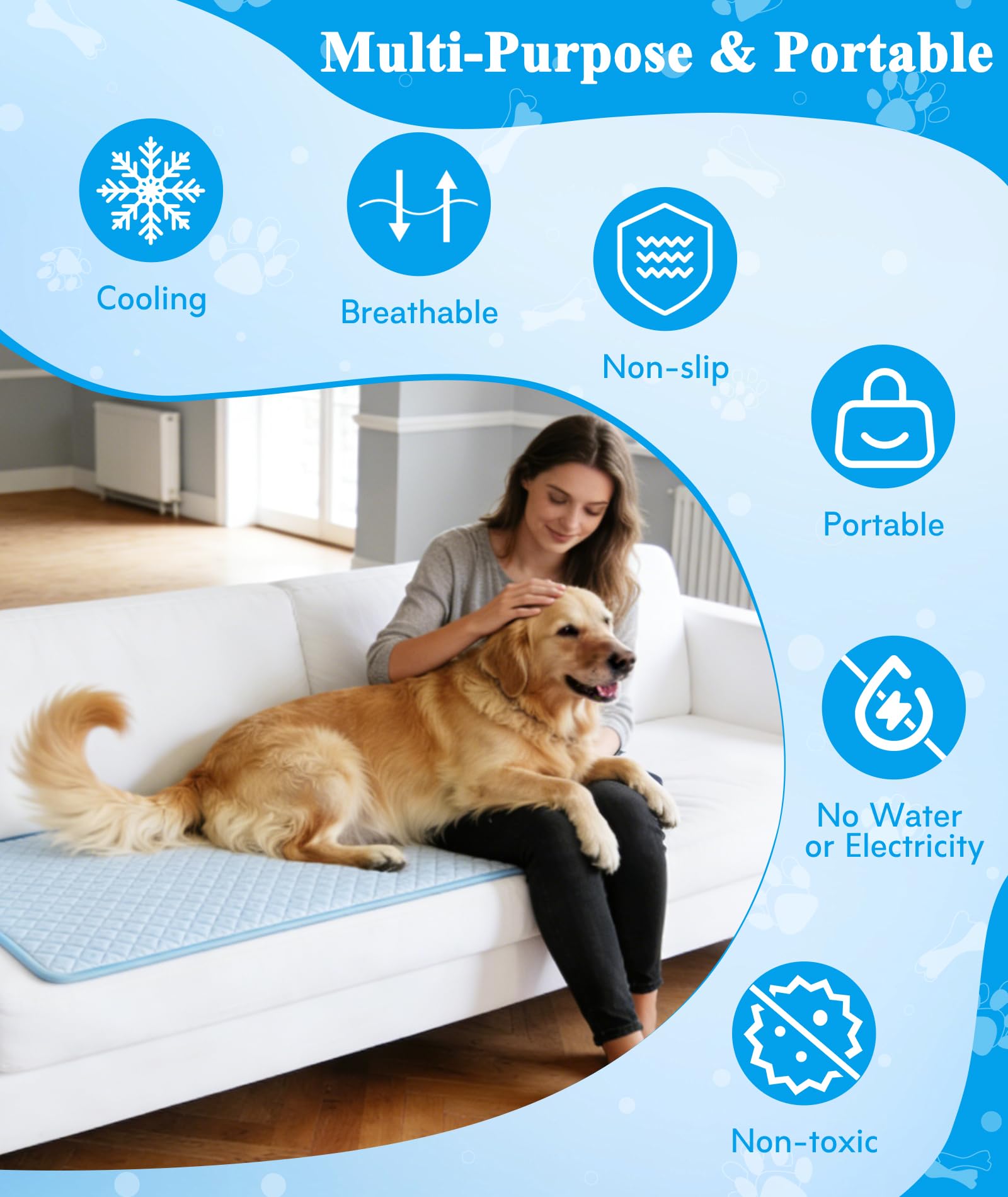 Alfombrilla de refrigeración mejorada para perros, transpirable, antideslizante, lavable, para perros, gatos, interiores y exteriores