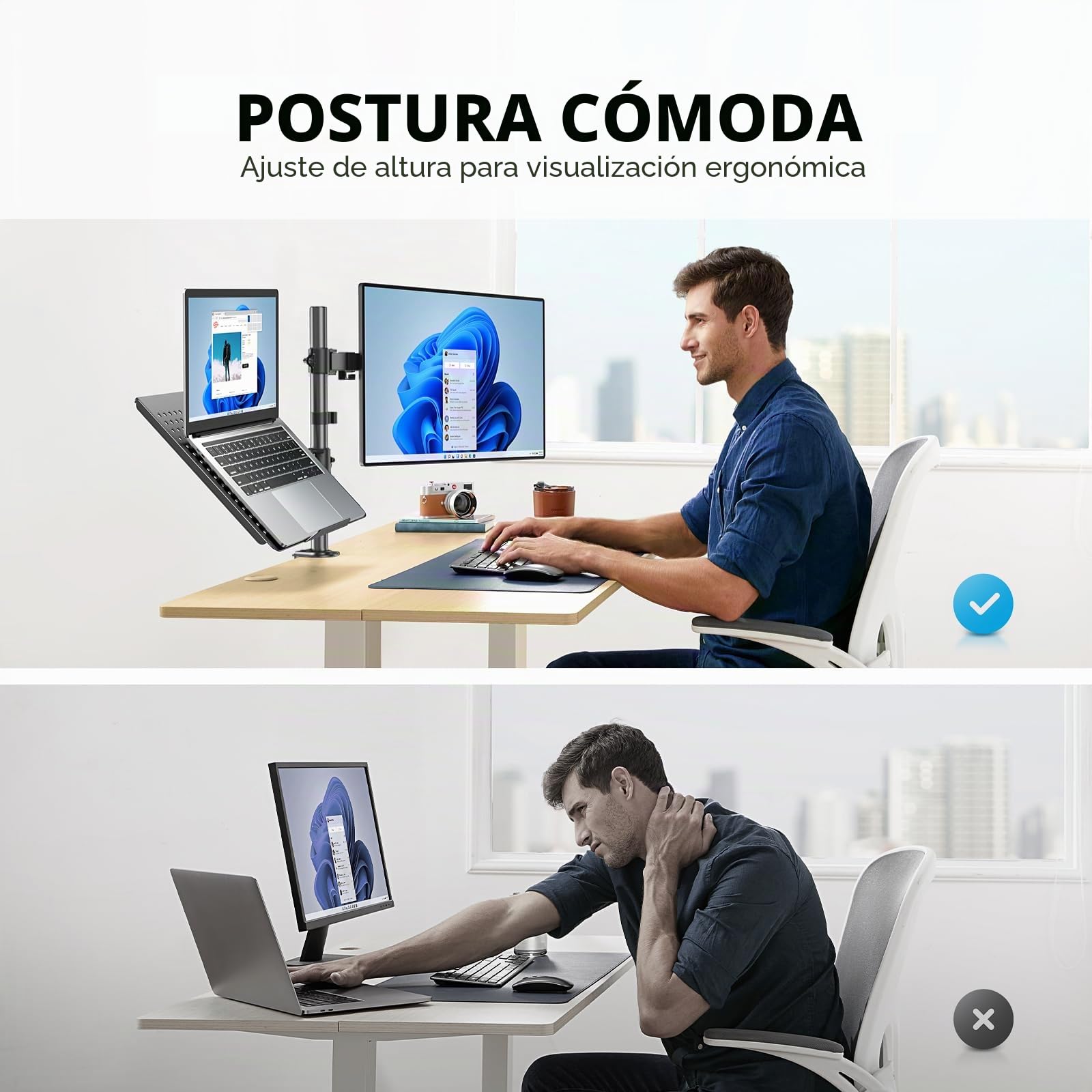 HUANUO Soporte Monitor y Portatil para 13-32 Pulgadas PC, Brazo Monitor y Portatil para Portátil hasta de 17 Pulgadas, Soporte Mesa Monitor