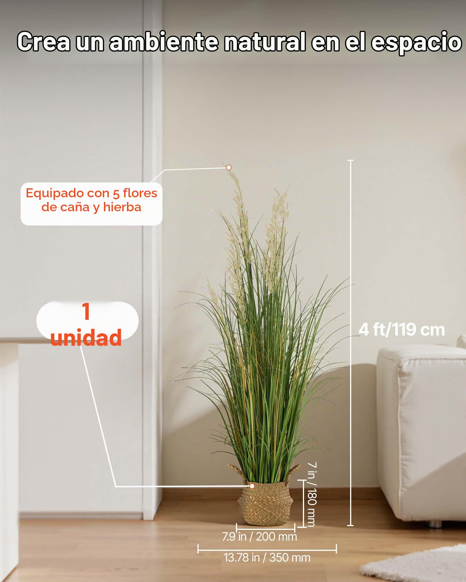 VEVOR Césped Artificial, 119 cm, en Maceta, de PVC Premium, Ideal para Interior y Exterior, hogar, jardín, Oficina, decoración de Habitaciones, inauguración de la casa, 1 Unidad, Verde.