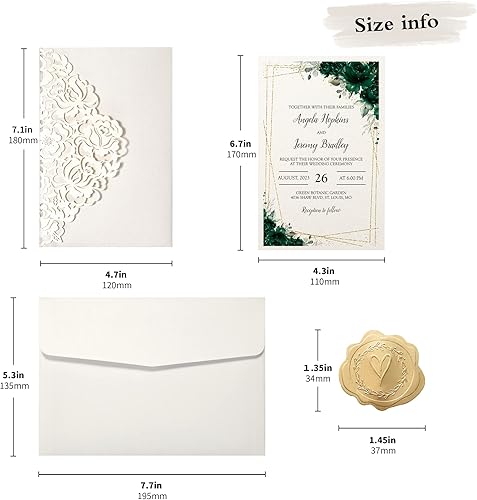 Miniatura 9 de DORISHOME - Kit de invitaciones de boda de 4.7 x 7 pulgadas, corte láser hueco, con bolsillo rosa, invitaciones de boda para boda o despedida de boda