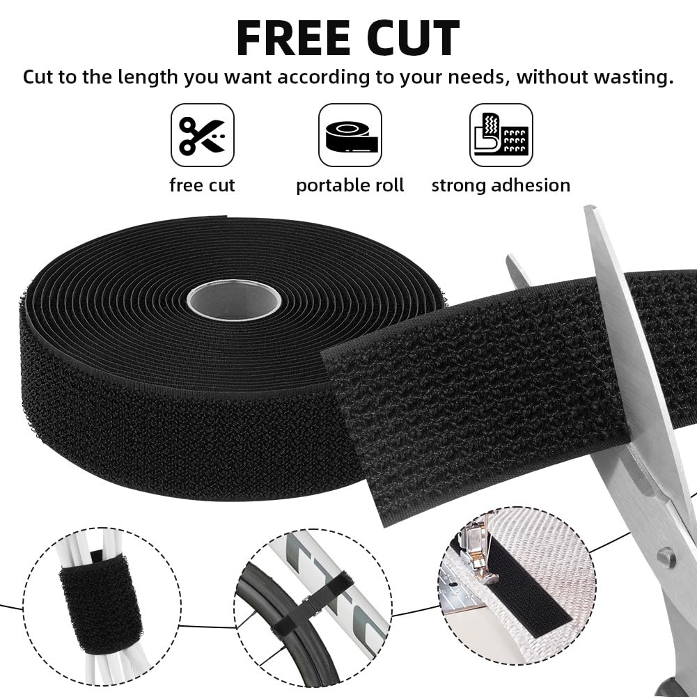 HOTUT Bridas Reutilizables para Cables de 6m x 3.8cm con 25 Hebillas, Ajustables de Nylon con Gancho y Bucle, Cortables a la Longitud Deseada, Cintas de Sujeción para Organizador Management de Cables