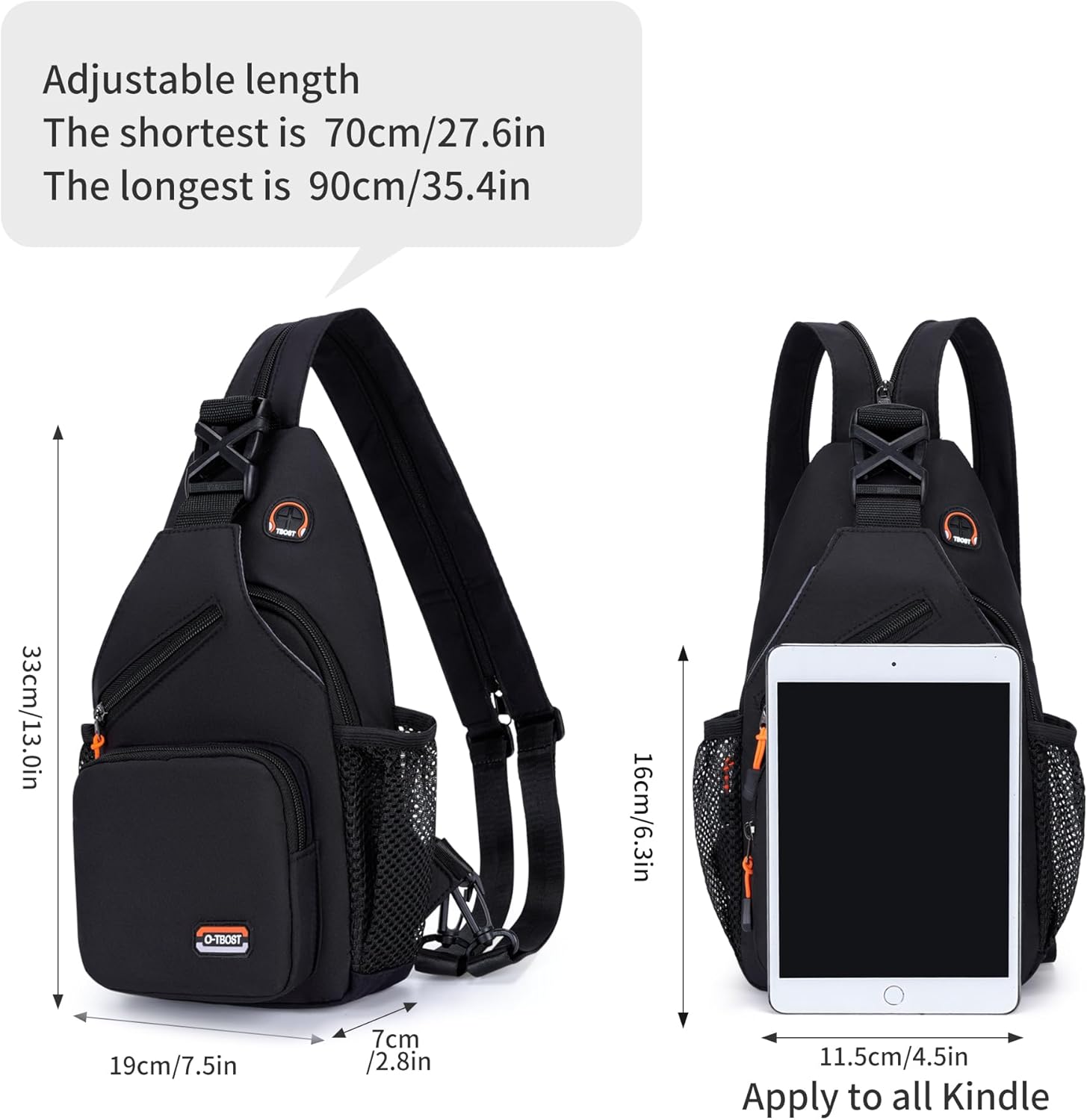 O-TBOST Travel Small Sling Bag Crossbody Bags for Women Men Casual Backpack Cross Body Pack Daypack for Hiking and Biking (black) - Image 2