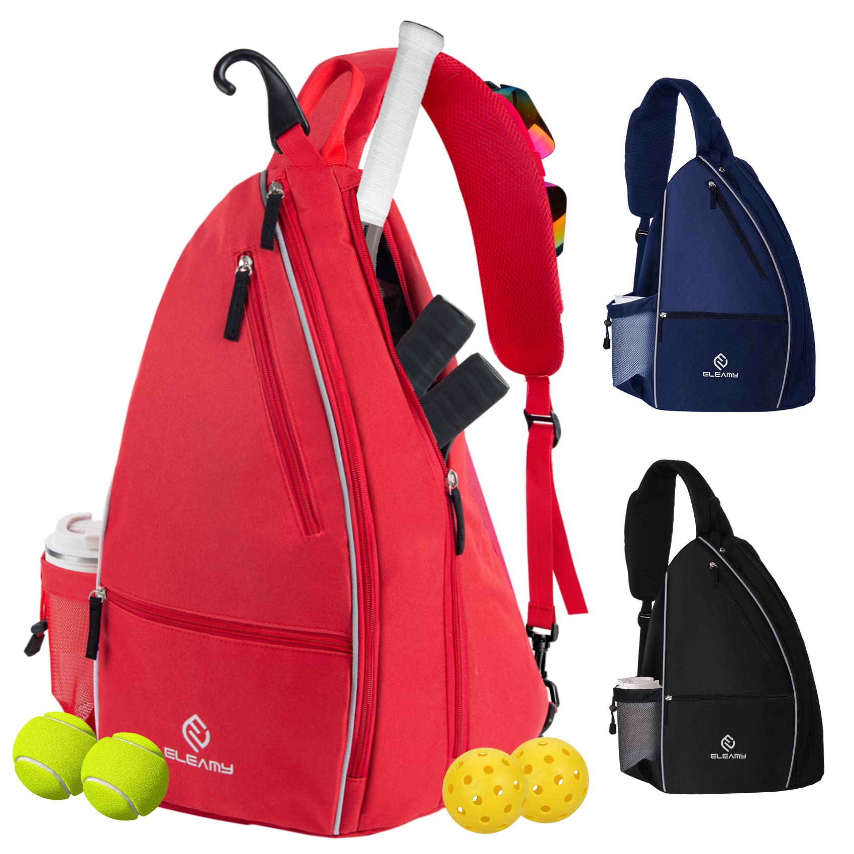 ELEAMY Tennis Bag Extra Large Capacity Pickleball Bag for Women Men,Tennis Racket Bag Gifts, with Large Water Bottle Pocket and Phone Pocket, Cycling, Travel Sling Sport Bag