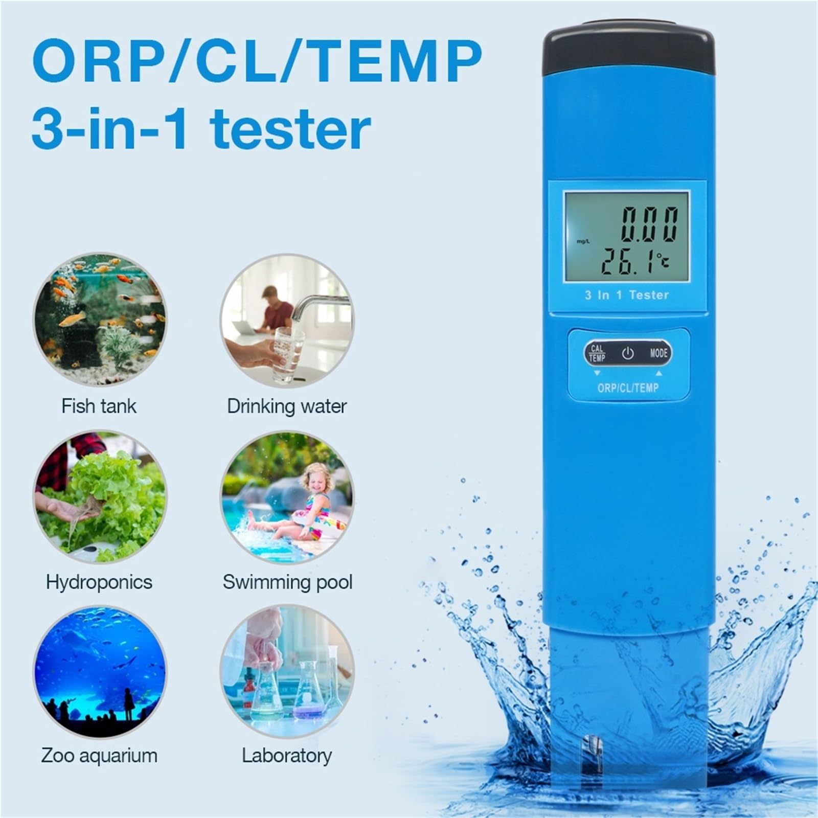 Cyfrowy miernik Cl2 ORP Temp H2 3 w 1, test chloru, tester wody rozpuszczonego wodoru do akwariów, pitnej, basenów hydroponicznych Wysoka precyzja