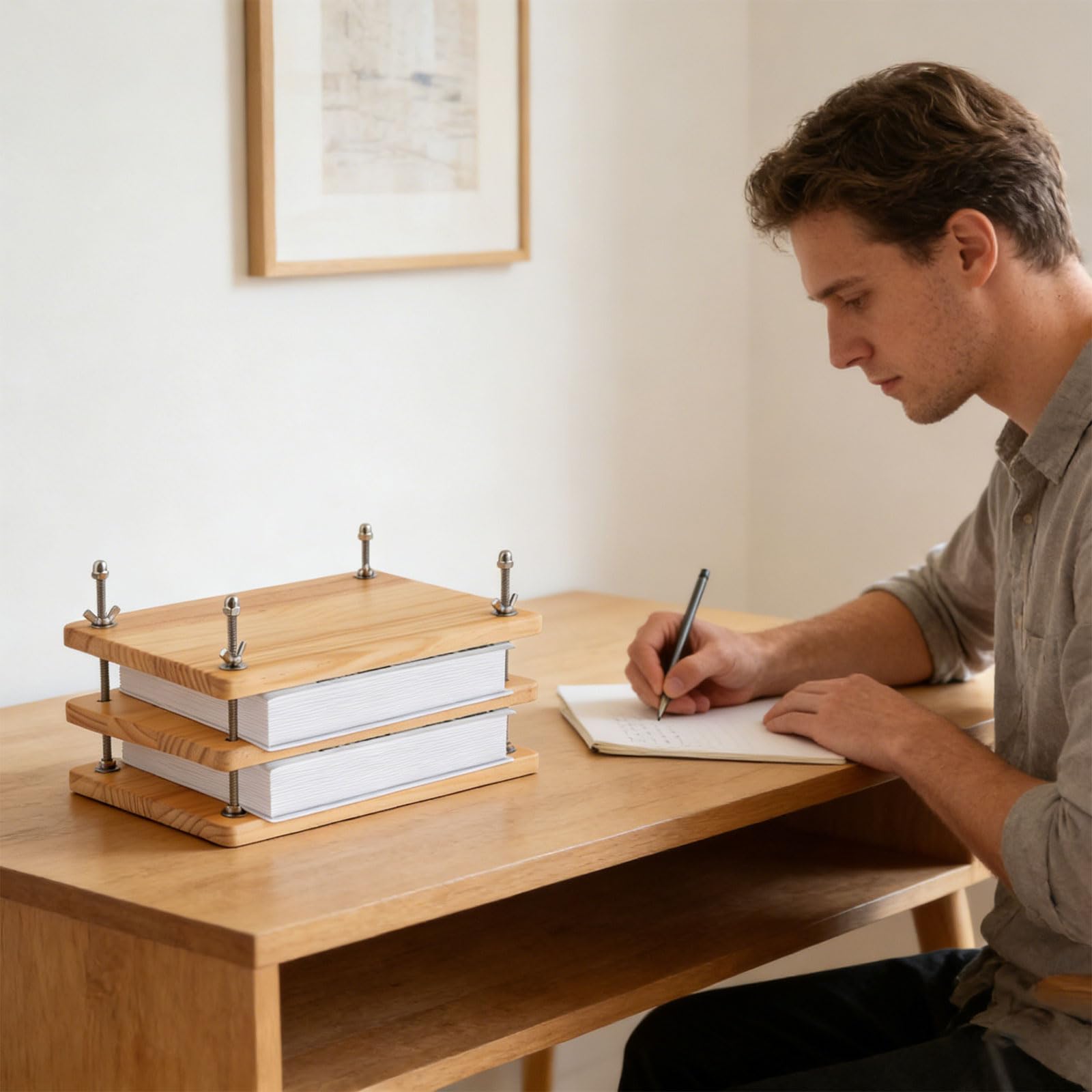 Presse à reliure à 3 panneaux avec planches en bois épais et attaches en acier, parfaite pour le travail créatif et l'utilisation à la maison