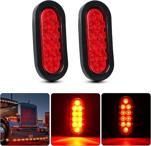 Aaiwa 2 luces de freno traseras ovaladas de 6 pulgadas, color rojo, 6 LED, luces de freno traseras para remolque lateral, para camioneta, RV,