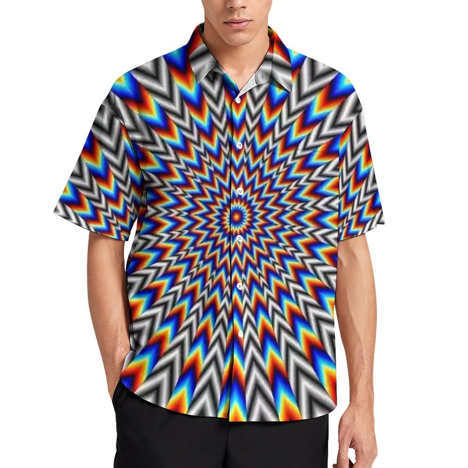 Kwqdozf Men's Color 3 Optical Illusion Trippy Shirt Focus Drawing Psychedelic Shirt For