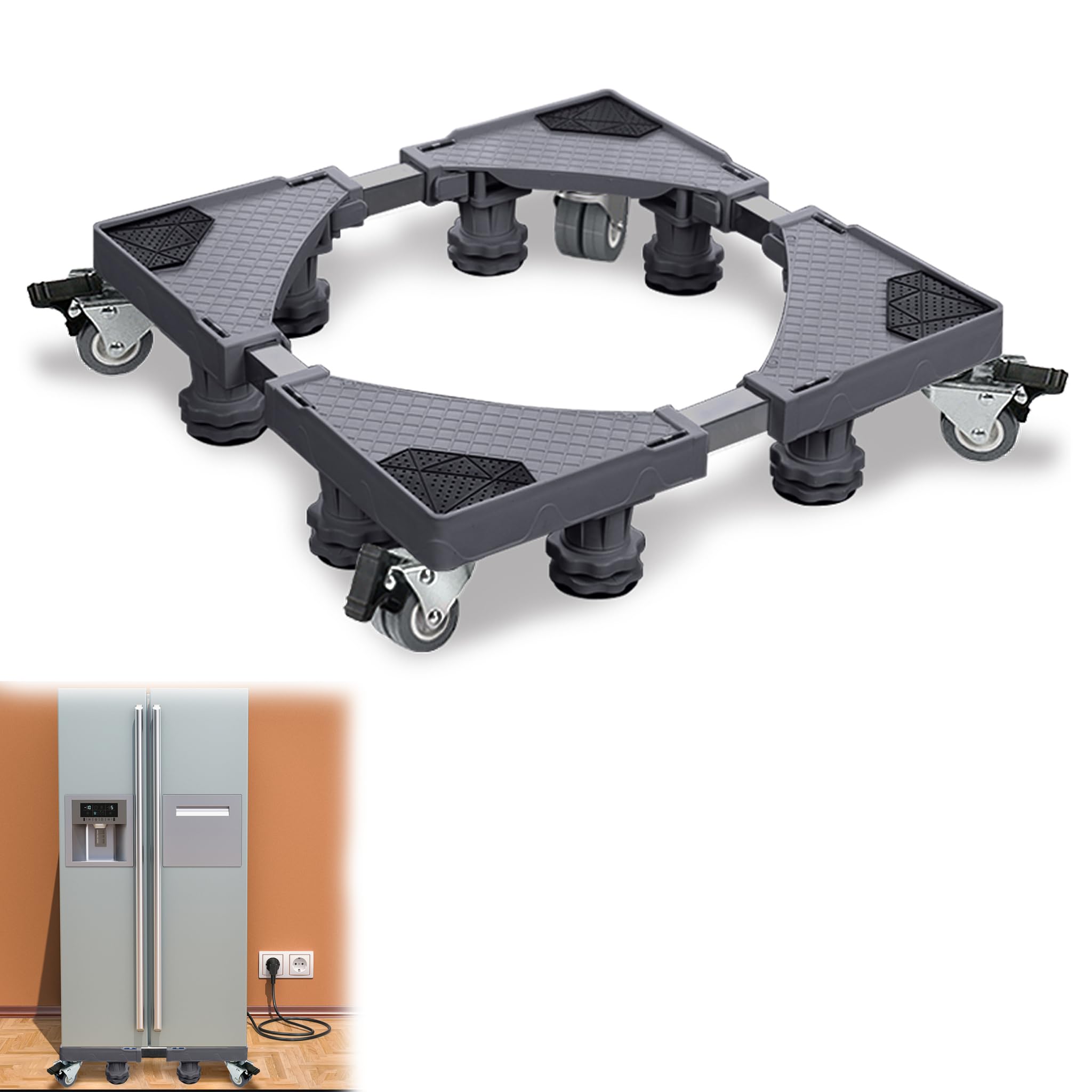 Lavadora ajustable con base de pedestal para frigorífico, lavadora, secadora, 8 pies + 4 ruedas, 45 – 75 cm