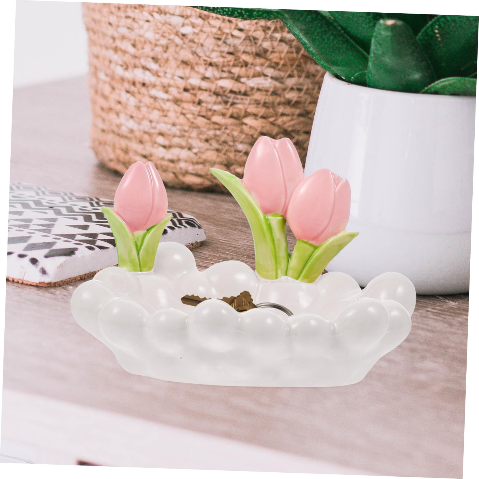 Keramik Schlüsselablage Tulpenform Weiß für Zuhause
