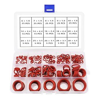 YIXISI 225 PCS 15 الأحجام الأحمر O- خواتم تشكيلة كيت، سيليكون متري O- خواتم، للحصول على ختم الغسالة السباكة الحنفية & السيارات إصلاح سريع