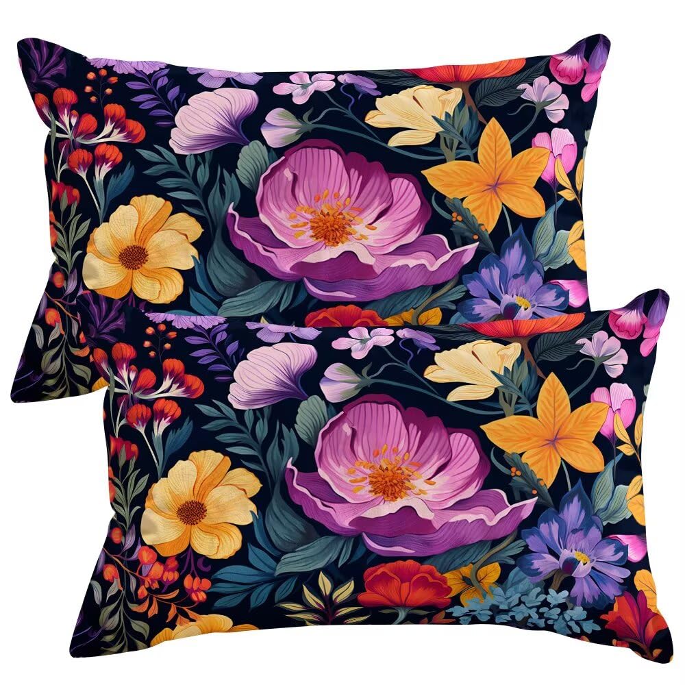 Set of 2 Velvet Cushion Covers 50x80 cm Summer Cushions Covers Decorative Throw Pillow Case Spring Blooms Sofa Pillows 20x32 Inch Cushion Cover with Invisible Zipper for Livingroom Bedroom -SC381