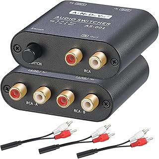 RCA / 3.5mm Port 1 in 2 Out / 2 in 1 Out Bi-Directional Audio Switcher, 2-Way Stereo L/R Sound Channel Speaker Headphone Audio Switch Selector Splitter Box