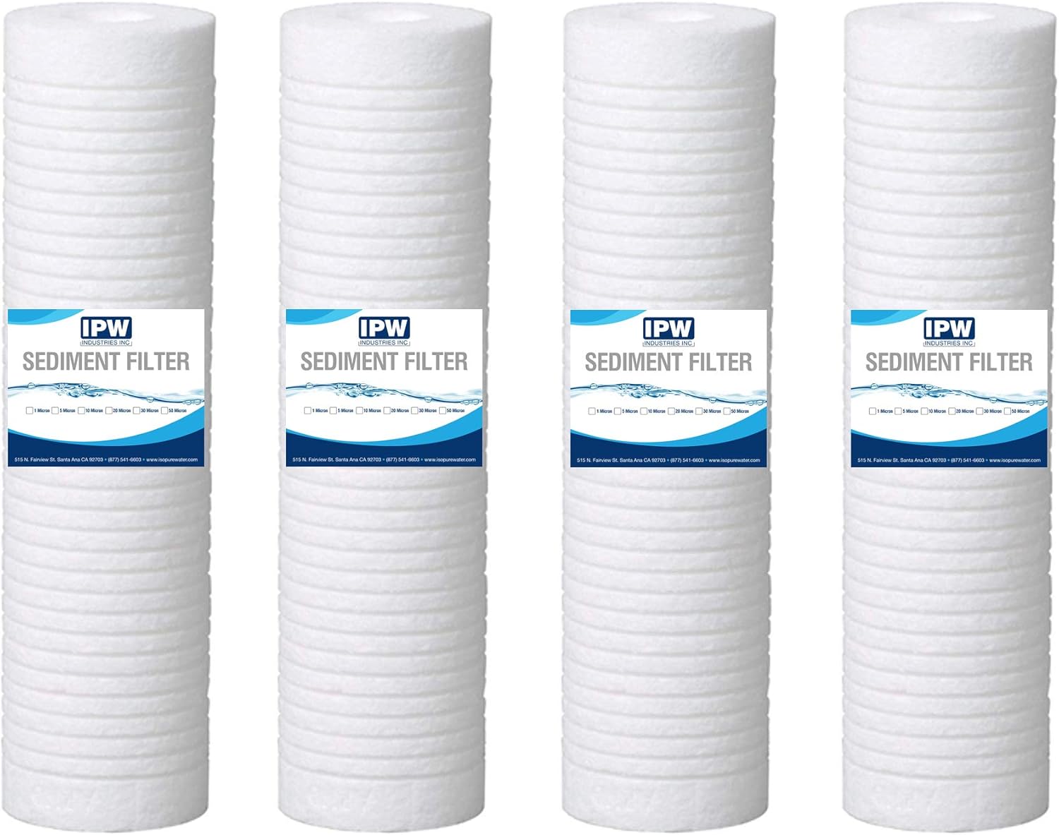 IPW Industries Inc. - Hydronix (SGC-25-1005) Grooved Sediment Cartridge - 5 Micron Water Filter Replacement for Whole House Filtration System, 2.5" x 10" (4-PACK)