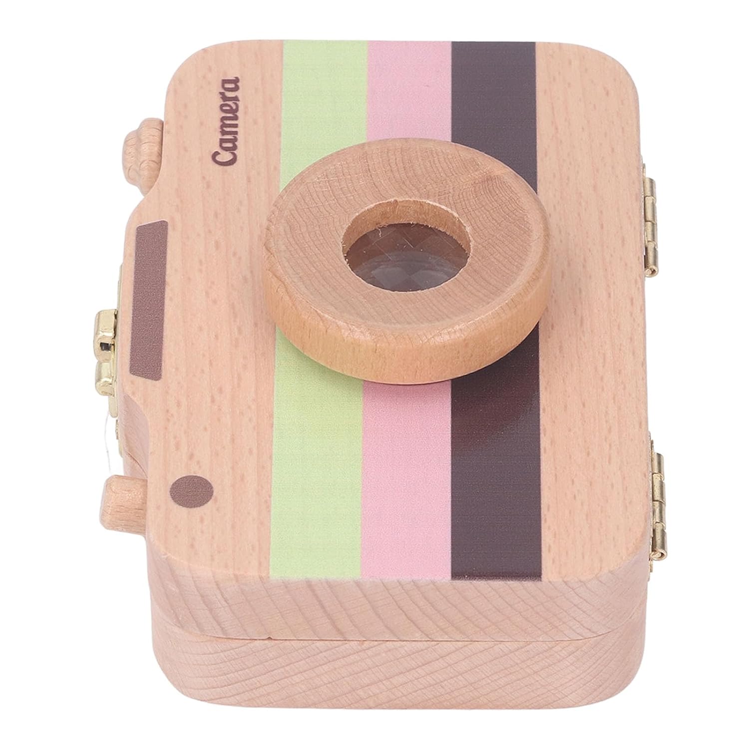 Camera Shaped Tooth Holder for Kids, Baby Tooth Storage Box with Safety Latch, Wooden Fetal Hair and Teeth Keepsake Box, Includes 2 Glass Bottles, Cotton, Tweezers, Stickers (Type 1)