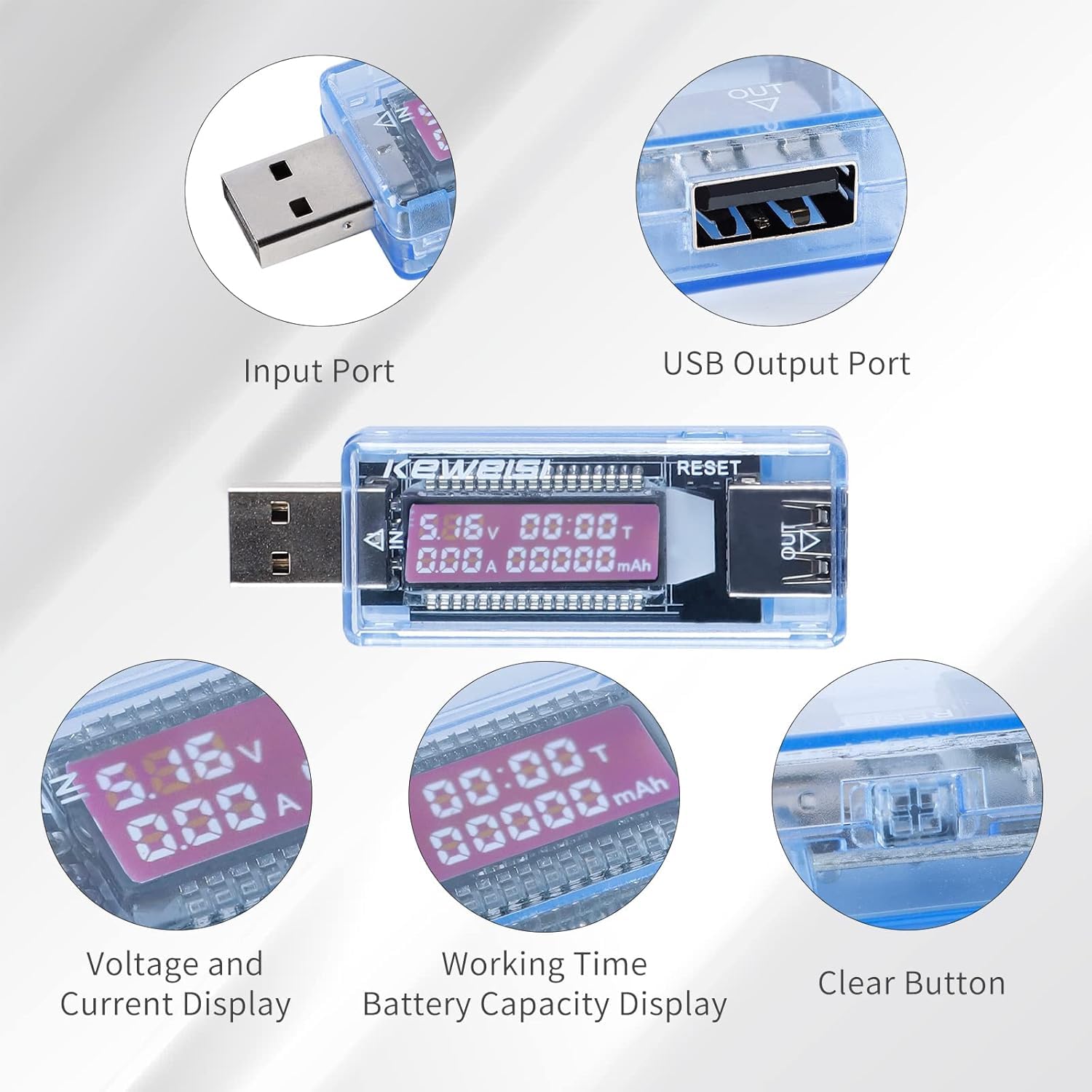 KWS-V20 USB Tester Voltmeter Ammeter Multimeter LCD Display Charger Power Meter 3-9V 0-3A USB 2.0 QC2.0 Capacity Current Voltage Detector for Mobile Phone Car Laptop Tablet — Amazon image 4
