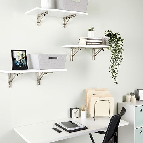 Miniatura 2 de Paquete de 2 soportes plegables en L, accesorios plegables de 14 pulgadas con bisagra de bloqueo para el hogar, estantes de garaje, soporta 140