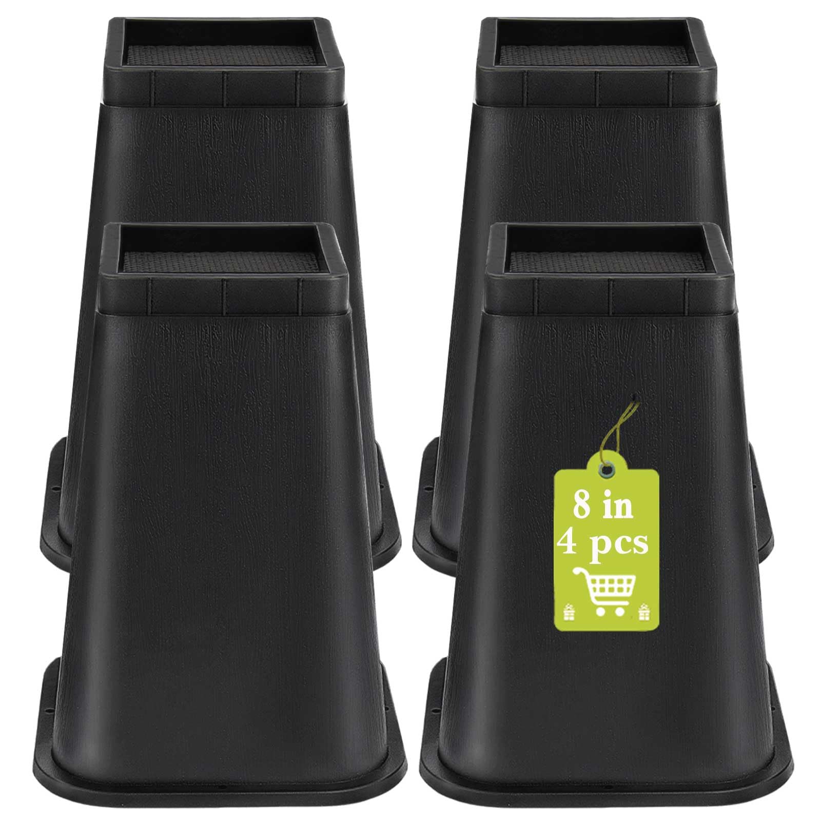 4 Pack Furniture Risers 8 Inch, Bed Risers Heavy Duty for Table Desk Couch Chair Sofa Cabinet Bed Frame Dorm, Square Table Leg Risers Lift Height 8", Black ( Similar to one in stock)