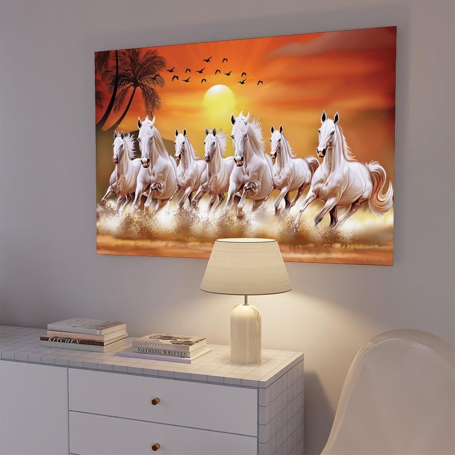 Seven Lucky Running Wild Horses Wall Art Animal Posters 7 Horses Running Painting Canvas Poster Bedroom Decor Sports Landscape Office Room Decor Gift Frame-style Frame-style12x18inch(30x45cm) - Image 7