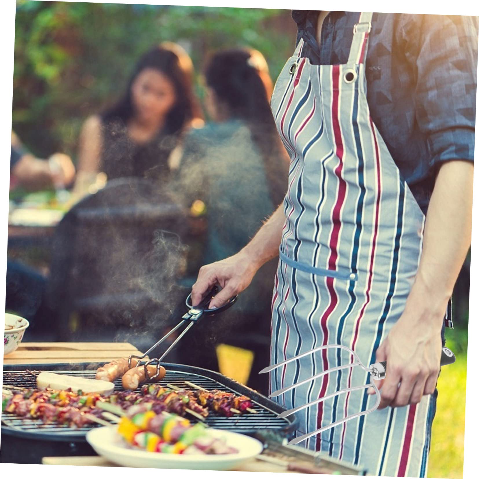 INOOMP 3piezas Tenedor De Barbacoa De Acero Inoxidable Reforzado Para Cocinar Para Asar Pescado y Aves Utensilio De Grill Para Fiestas y Reuniones Familiares