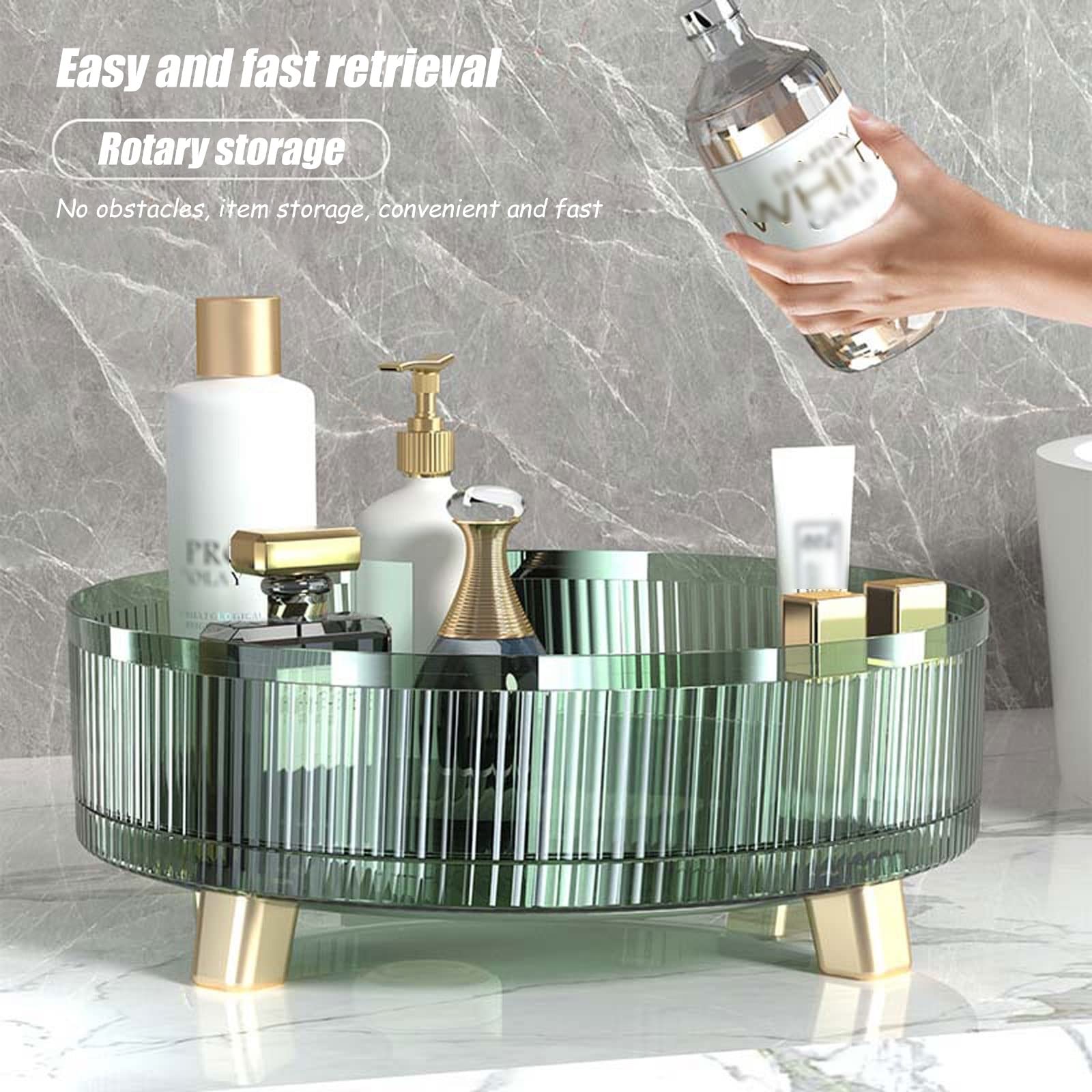 Lazy Susan Plateau tournant à 360° en plastique transparent pour maquillage, salle de bain, cuisine, salon, meuble-lavabo, solution d'économie d'espace