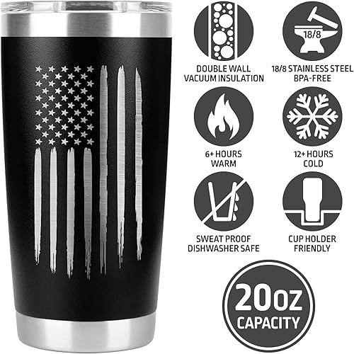 Miniatura 2 de Regalos de 40, 50, 60, 70, 80 cumpleaños y jubilación para hombres - Divertido vaso de 20 onzas con la bandera estadounidense