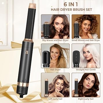Yitrust 6 in 1 Hair Dryer Brush, Blow Dryer Brushies Ionic Hair Dryer, Oval Hot Air Brush, Hair Curler Straightener Magic Styler Autowrap Air Styler.