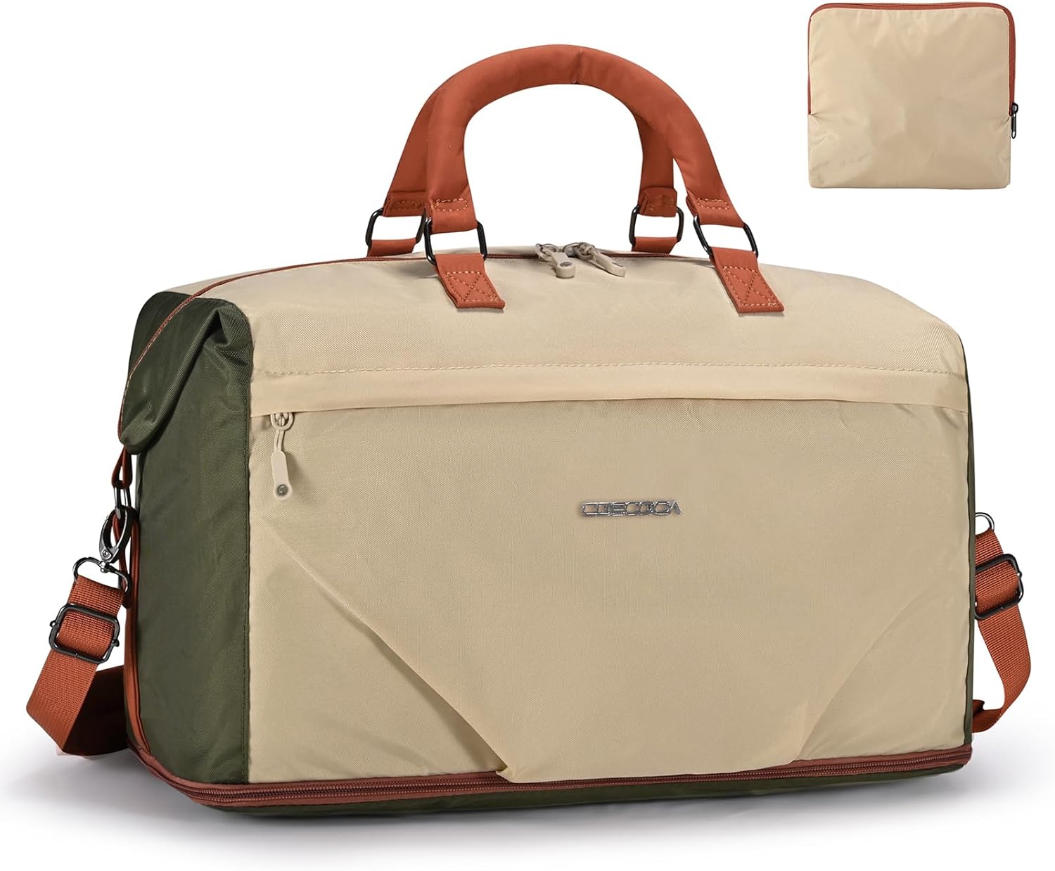 Travel Duffel Bag for Spirit Frontier Airlines Personal Item Bag 18x14x8 with Shoe Compartment Tote Carry on Luggage Expandable 20-35L Weekender Overnight for Women (Khaki)