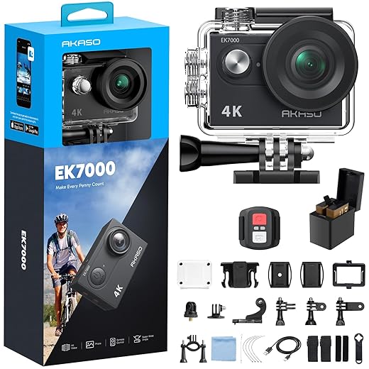AKASO EK7000 4K30FPS 20MP WiFi Action Camera with EIS Ultra HD 131FT Waterproof Underwater Camera Remote Control 4X Zoom Support External Microphone Black