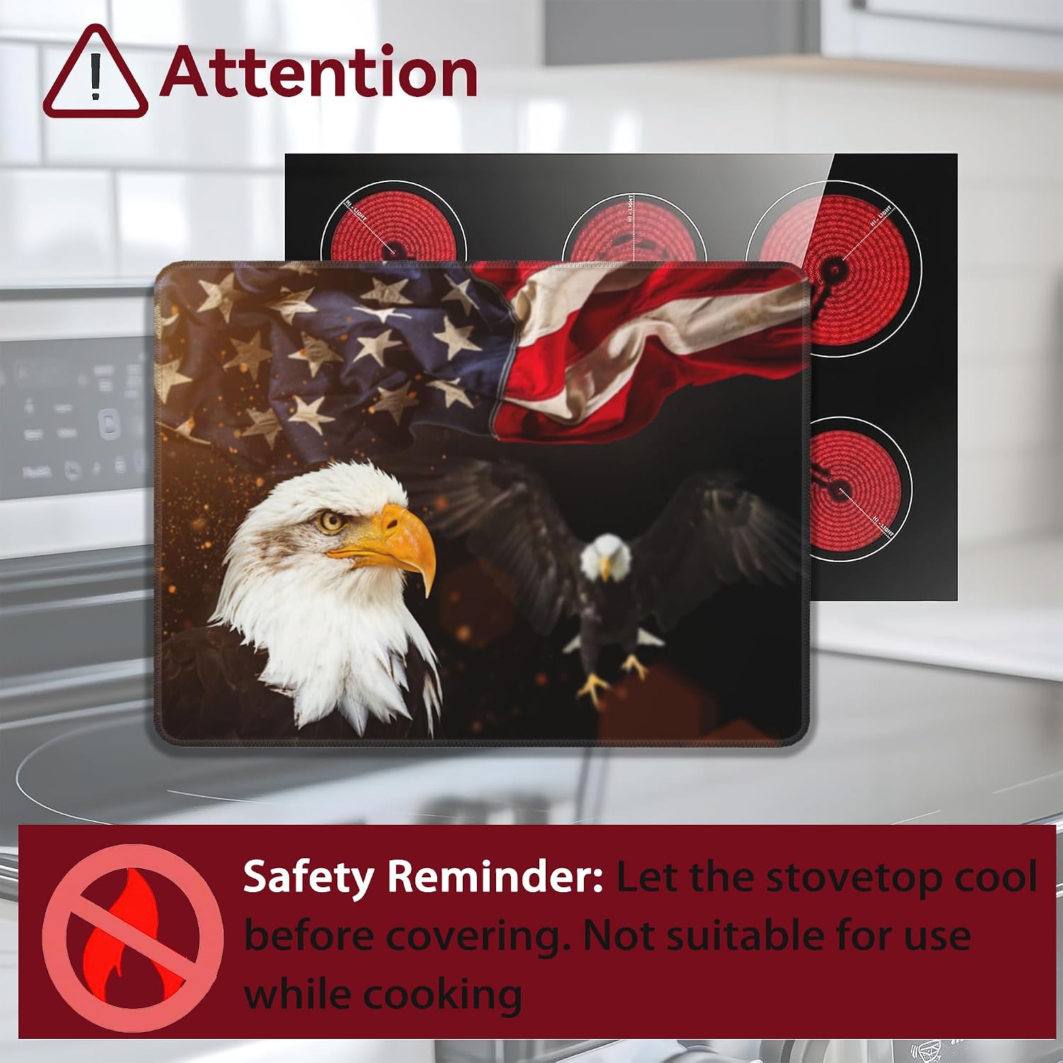 Electric Stove Top Cover Protector,American Flag with Eagle Glass Flat Top Stove Mat,Heat-Resistant Oven Induction Cooktop Mat for Ceramic Countertop Mats Dish Drying Mat