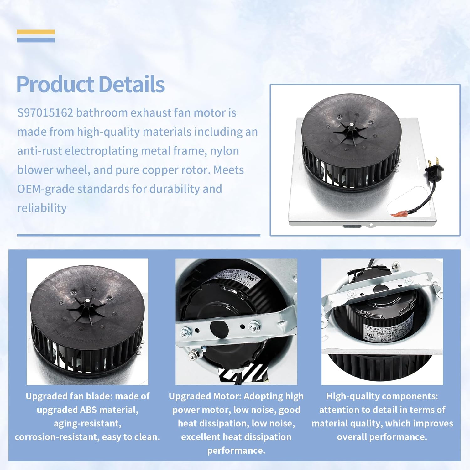 S97015162 Upgrade Motor Assembly Compatible with Broan NuTone Bathroom Exhaust Fans with 8" x 8-1/4" Housing, Replacement for 678-G/2678F-A, 683-C, 676-D, 763, 684-D Series Bathroom Exhaust Fan