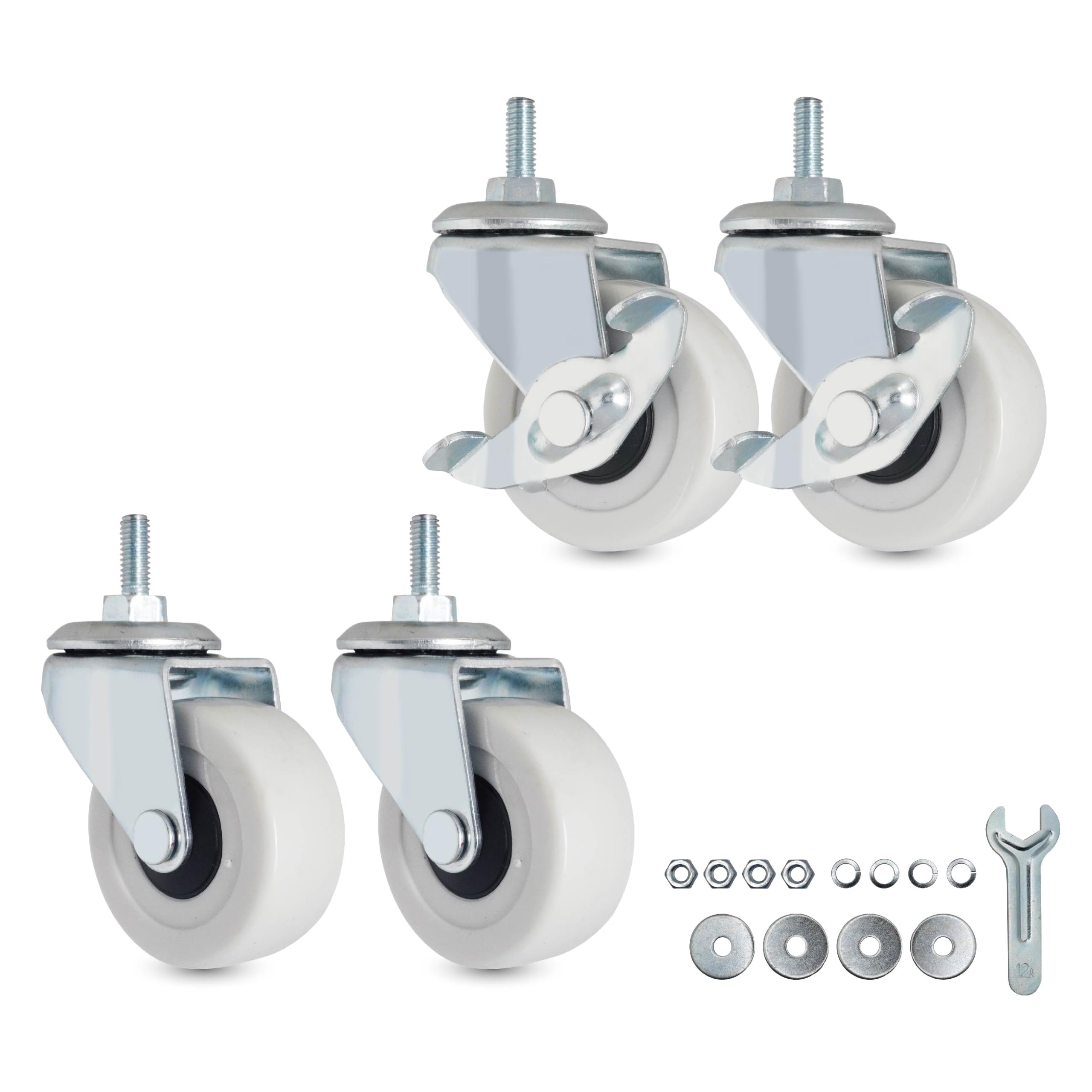 M6-1.0 Threaded Stem Caster Wheels, 2 Inch PVC Silent Castors, M6 x 15mm Replacement Wheels for Utility Shelf, Small Rolling Cart, Kitchen/Laundry